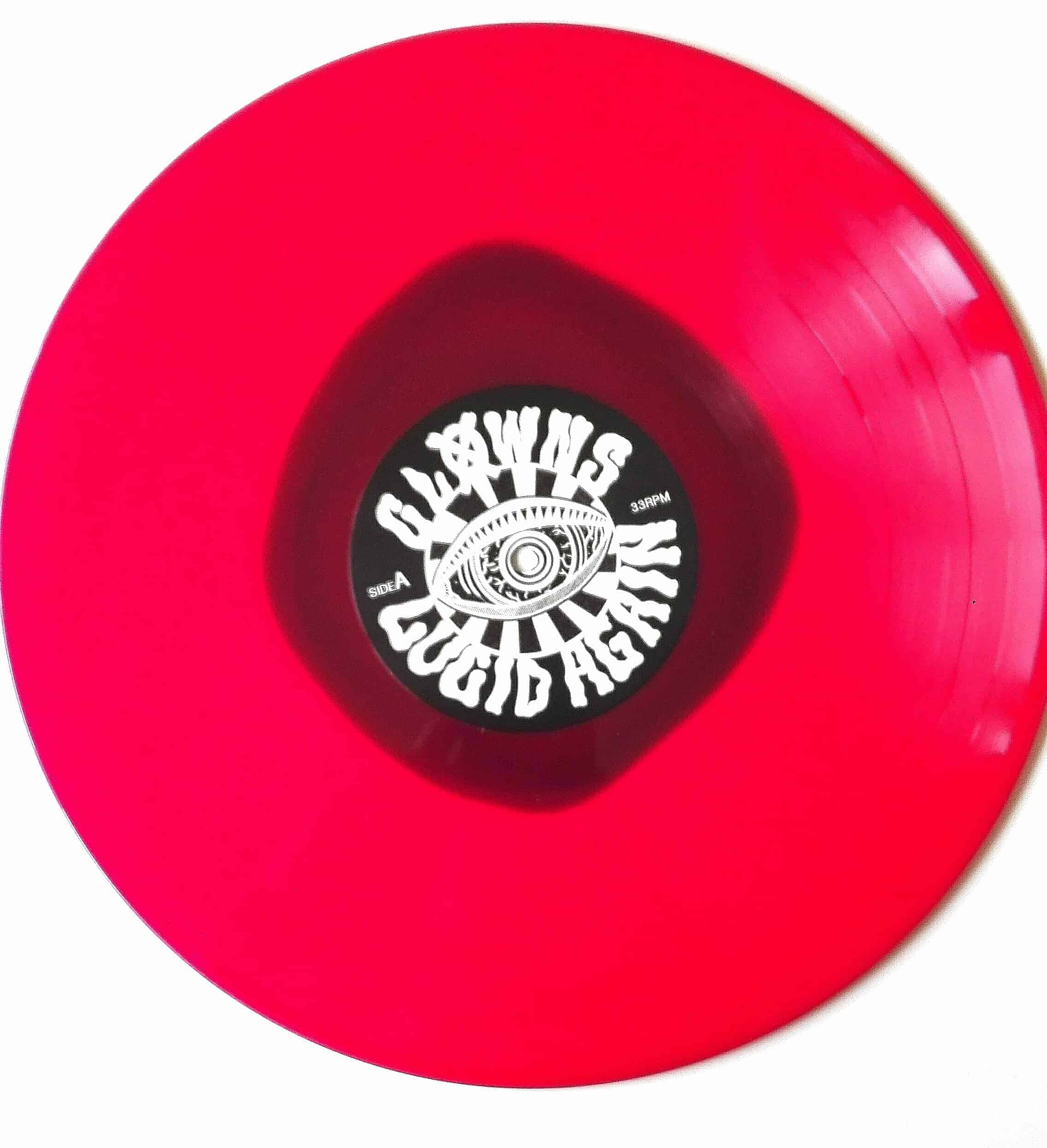 Clowns – Lucid Again LP/CD 1st press: 800 LPs, 150 crystal clear / 650 white (SOLD OUT) 2nd press: 500 copies red/clear swirl (SOLD OUT) 3rd press: 500 copies purple in red (SOLD OUT) 4th press: 500 copies crystal clear with black dot 1000 cds All CDs come in a digipack w/ booklet!