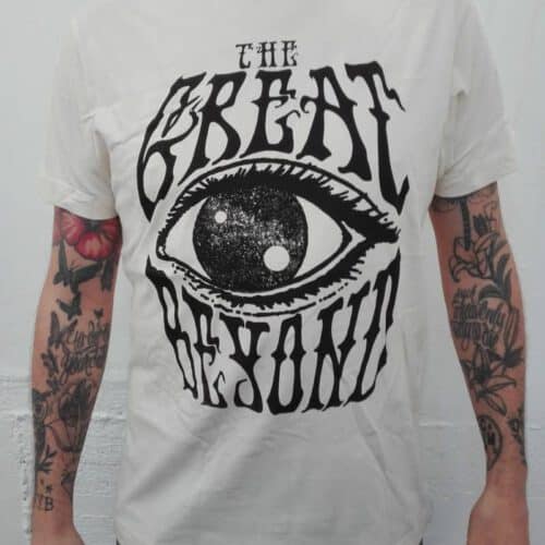 The Great Beyond - Eye Shirt Designed by Toni Union Of Sleep, silver/yellow ink silkscreened on black shirt!