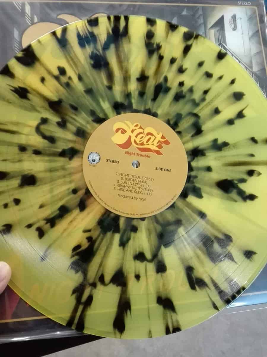 Heat - Night Trouble LP/CD Pressing Info: 1st press (SOLD OUT): 125x red w/ black haze, 475x black vinyl 2nd press: 500x yellow w/ black splatter