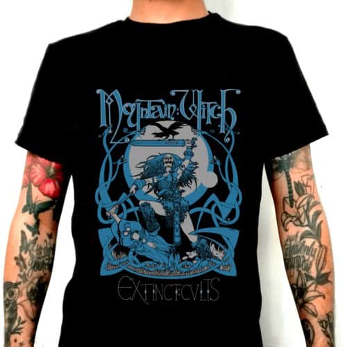 Mountain Witch – Doom Queen Shirt (blue print) A new and exclusive Mountain Witch shirt! blue with silver print on black