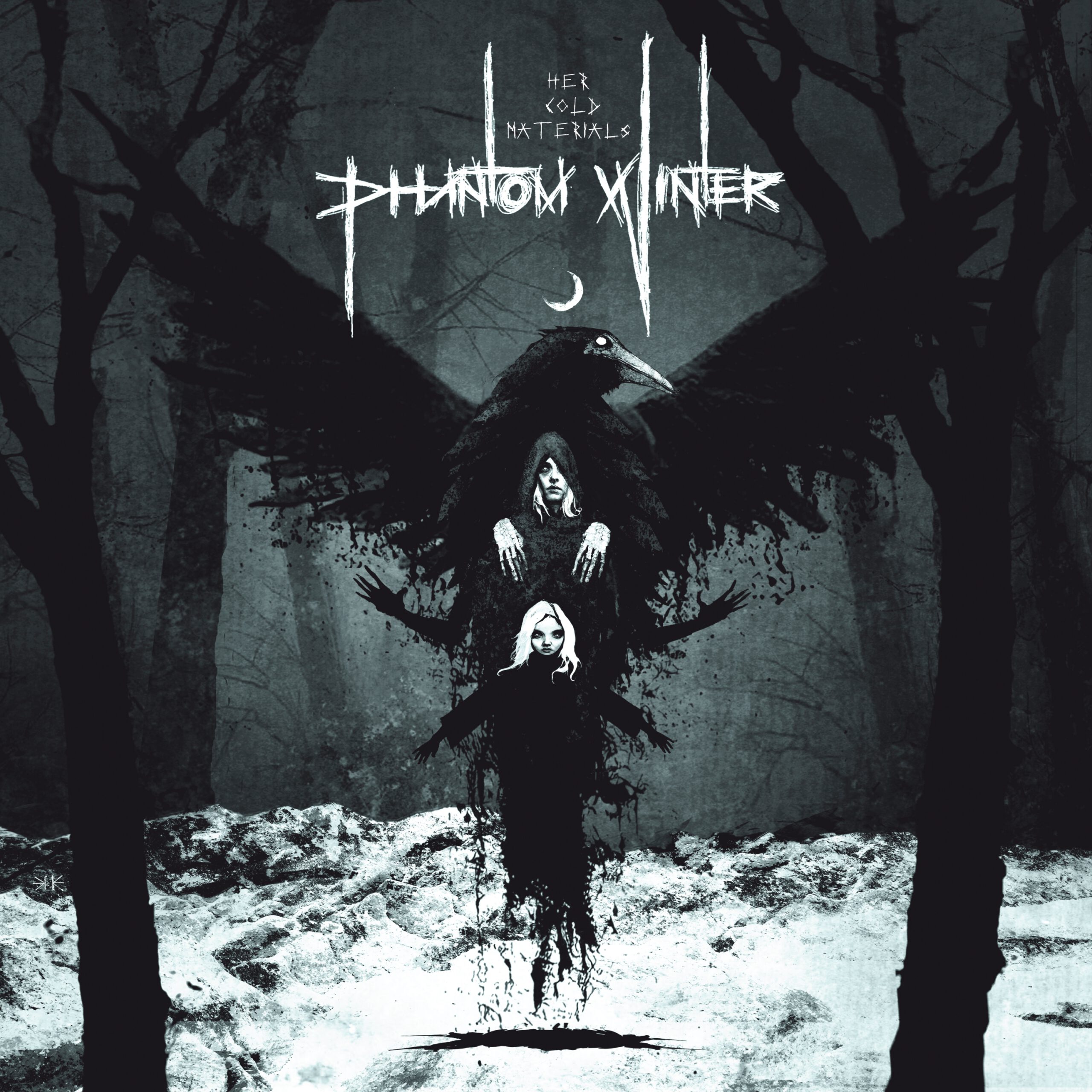 Phantom Winter – Her Cold Materials col.LP/CD Pressing Info: 100 peppermint green splatter LP Bundle with Pin & Patch (TCM mailorder only) 100 peppermint green splatter LP (TCM mailorder only) 500 frost clear splatter LP 50 digipack CDs with Pin & Patch (TCM mailorder only) 350 CDs digipack